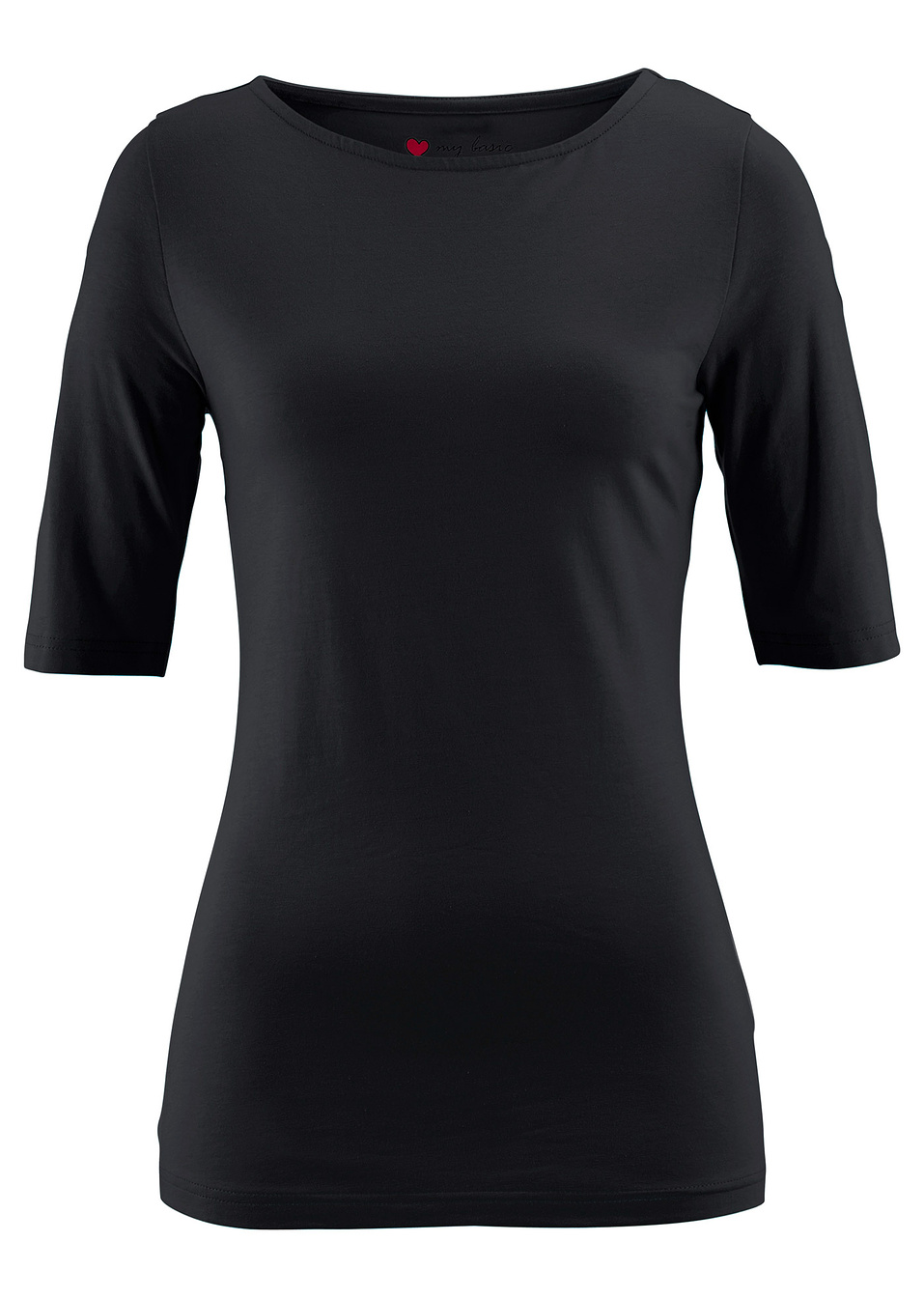 Μπλούζα με μεσαία μανίκια και λαιμόκοψη χαμόγελο-Μαύρο-bpc bonprix collection