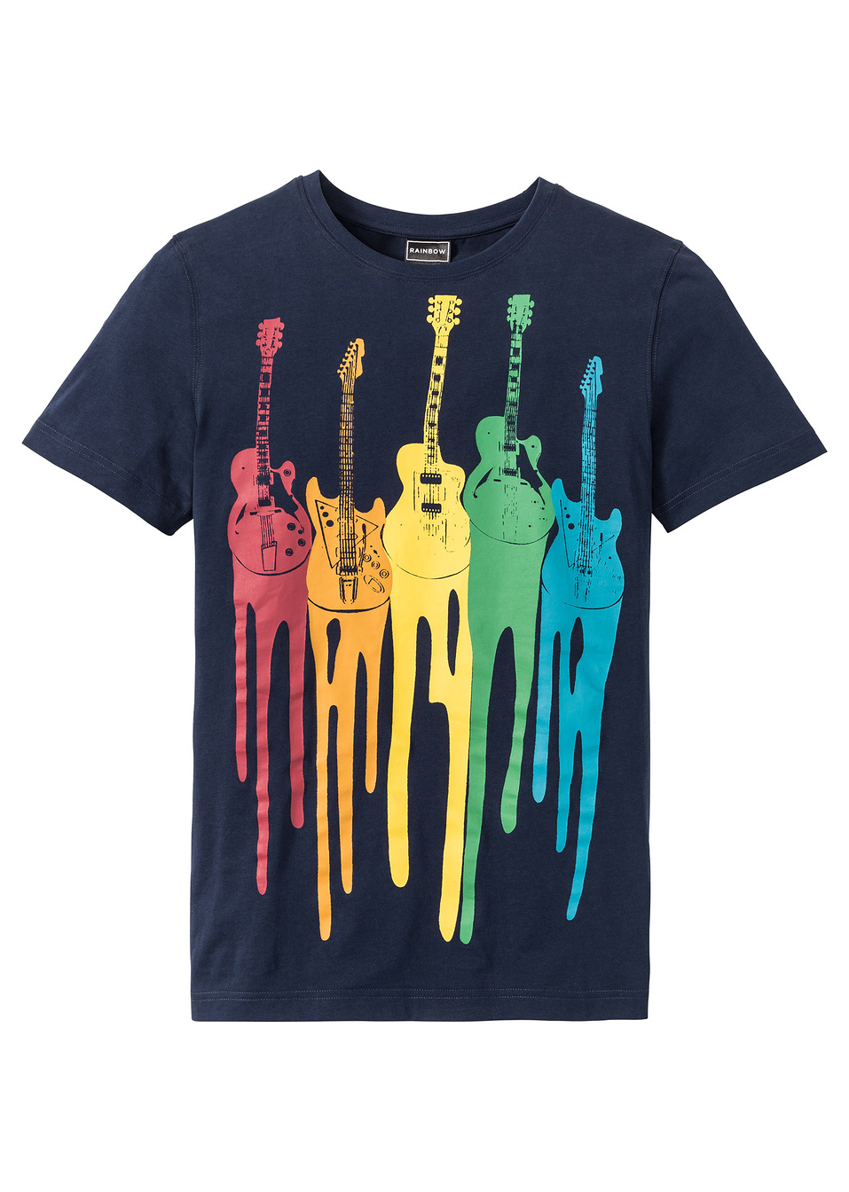 T-shirt slim fit-Μπλε σκούρο με στάμπα-RAINBOW