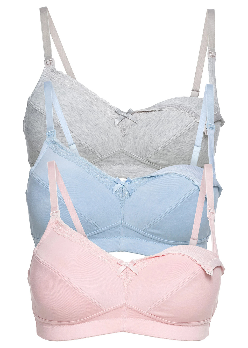 Сутиен (опаковка с 3 бр.)-Екрю меланж + Бледо синьо пудрено + Бледо розово-bpc bonprix collection Nice Size
