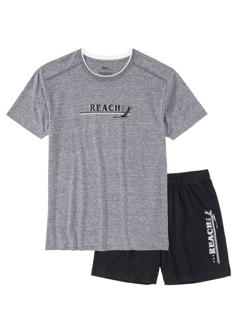 Къса пижама (комплект от 2 части)-Сиво меланж/Черно-bpc bonprix collection