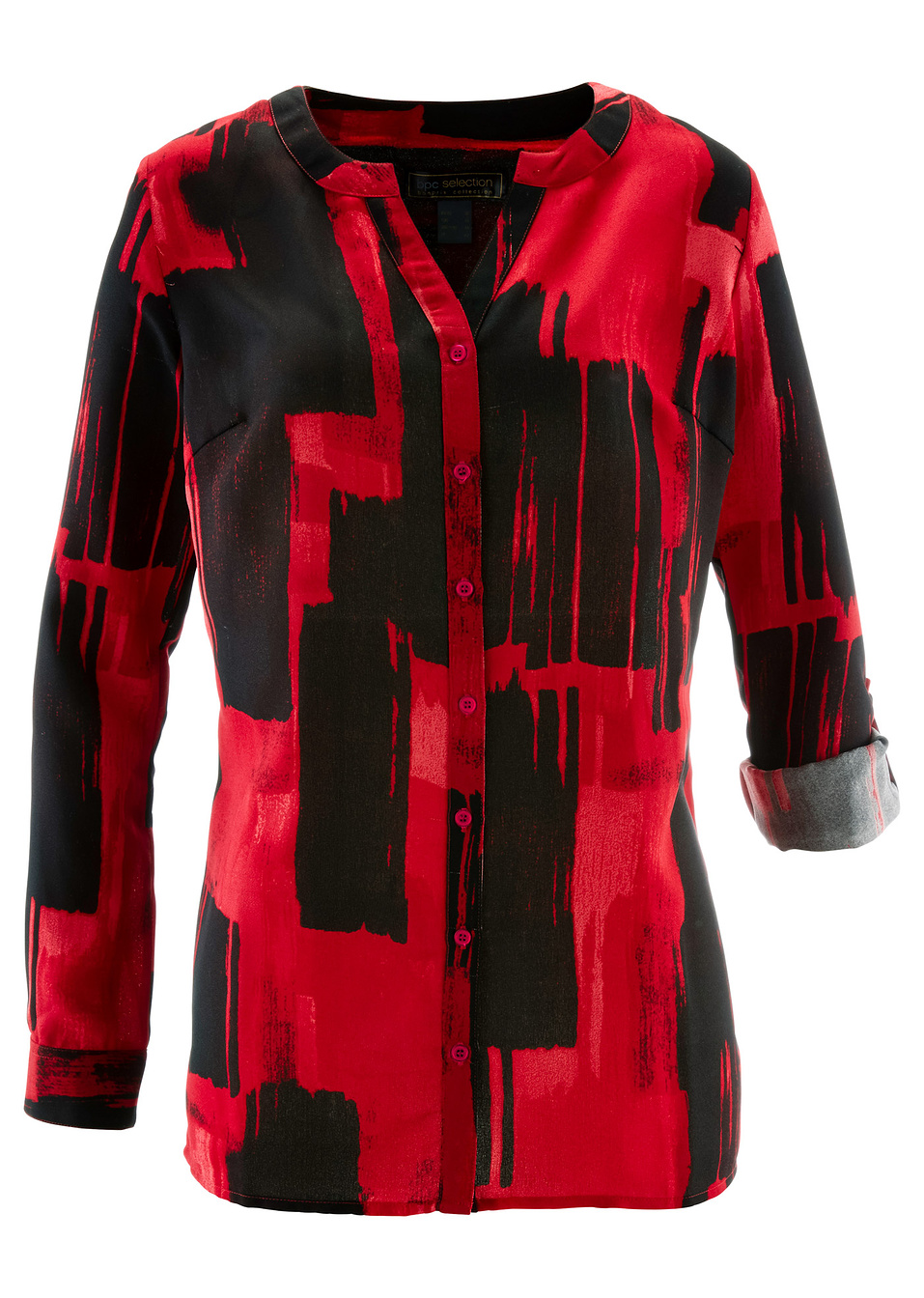 Μακρύ εμπριμέ πουκάμισο-Κόκκινο/Μαύρο-bpc selection bonprix collection
