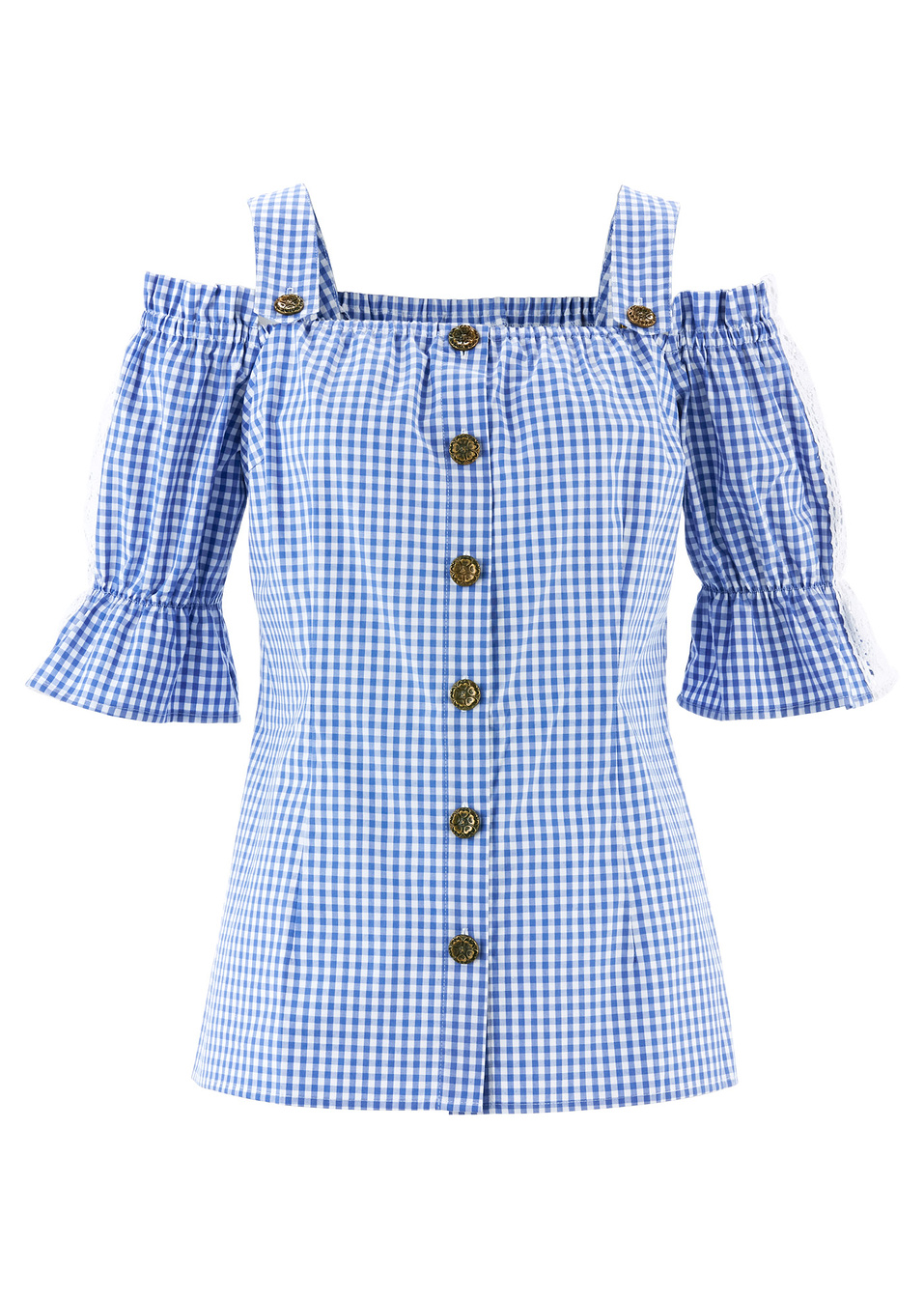 Πουκάμισο με cut-outs-Ουρανί/Λευκό καρό-bpc bonprix collection