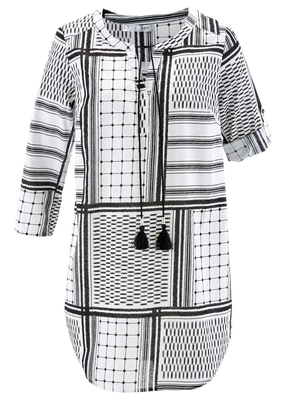 Τουνίκ-Μαύρο/Λευκό εμπριμέ-bpc bonprix collection