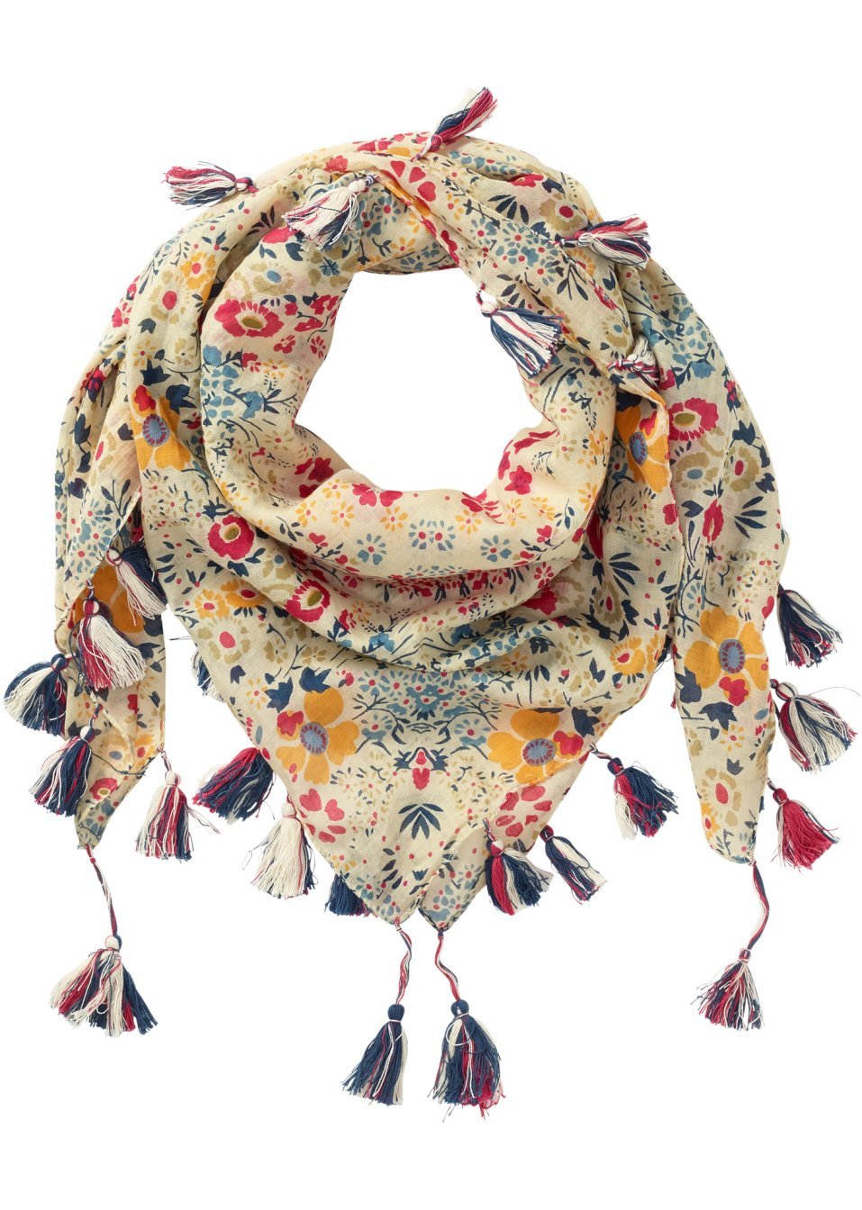 Флорален шал-Кремаво разноцветно-bpc bonprix collection