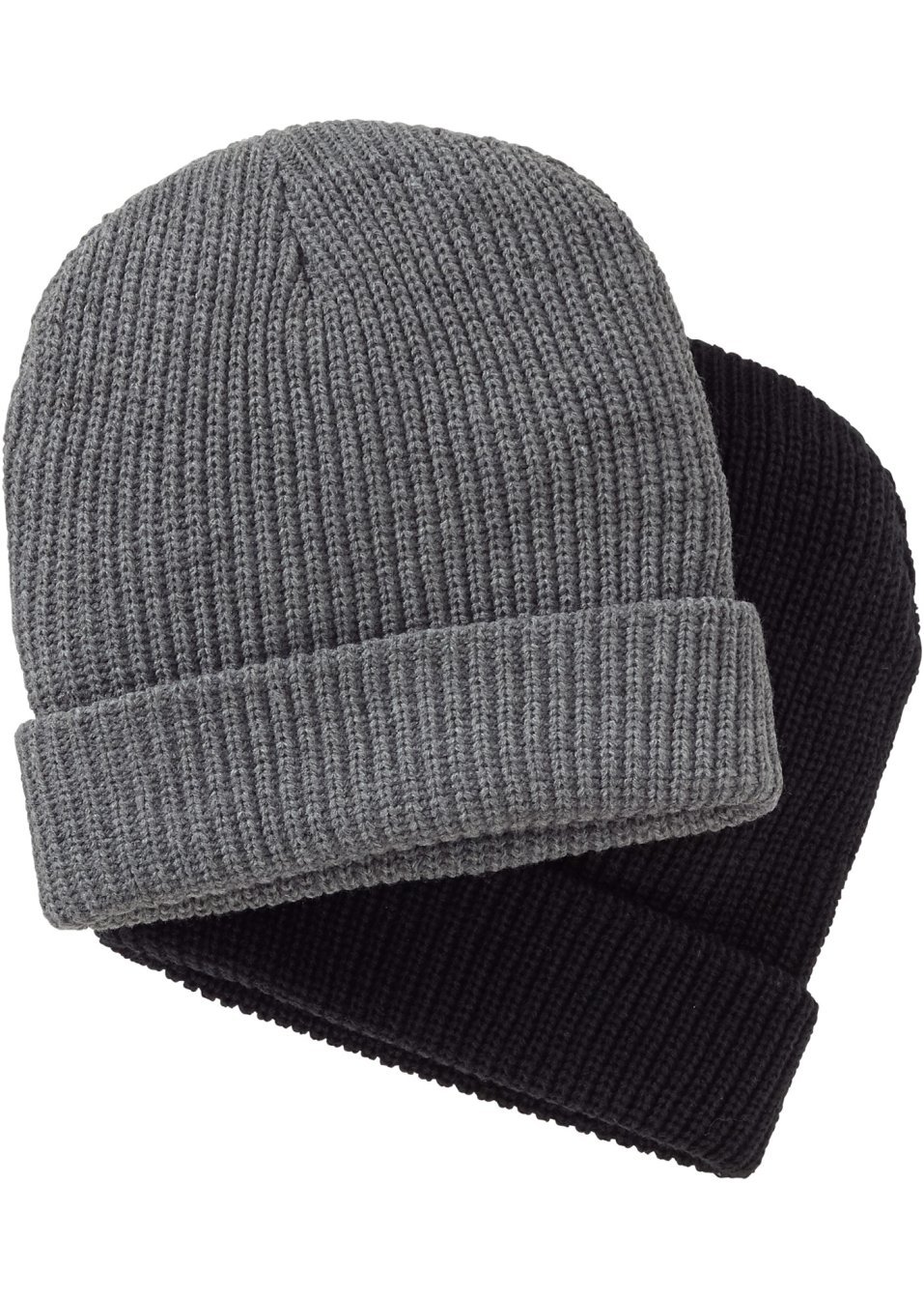 Плетена шапка (комплект с 2 бр.)-Черно + Сиво-bpc bonprix collection