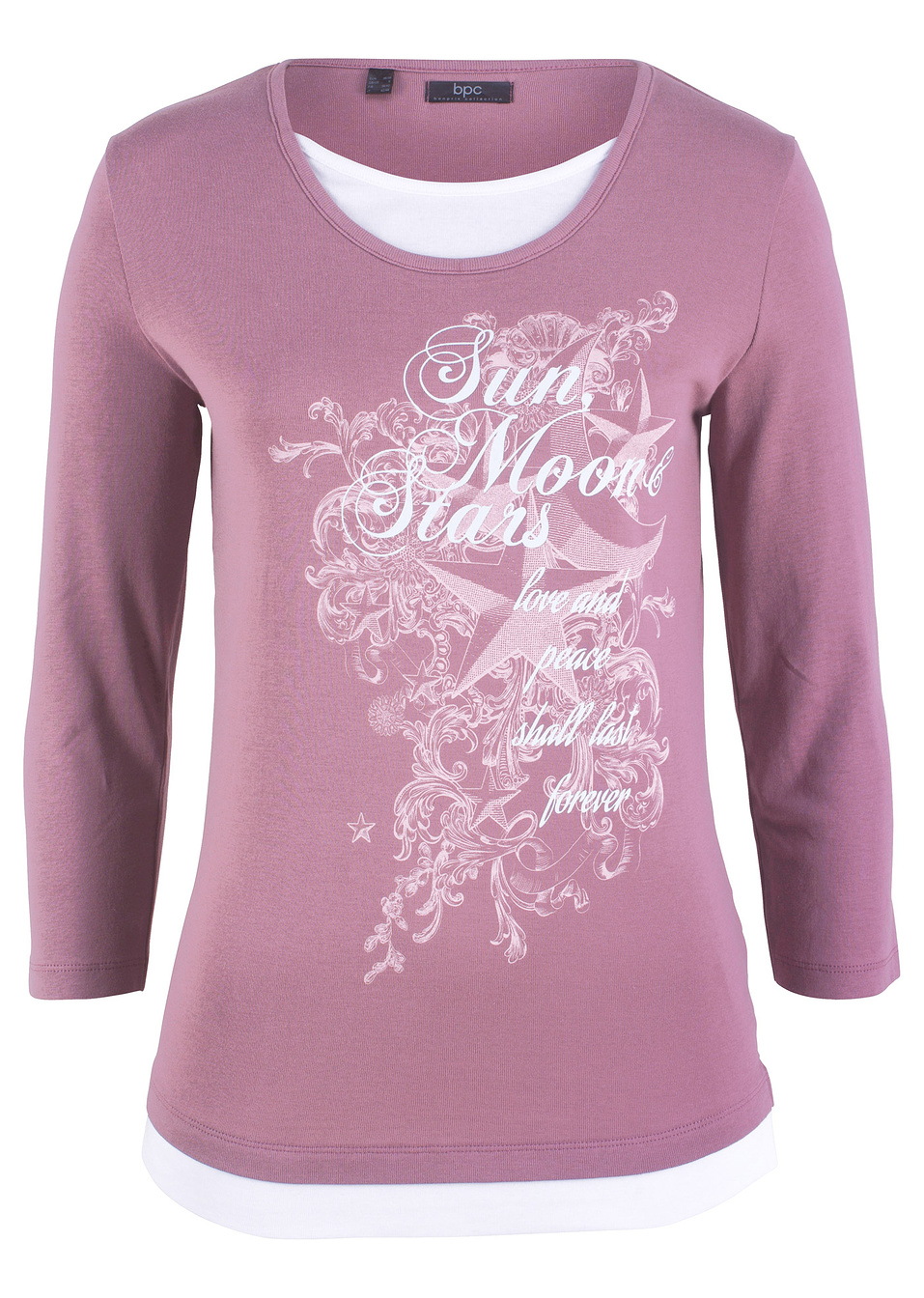 Μπλούζα 2-σε-1 με μανίκια 3/4-Βιολετί με στάμπα-bpc bonprix collection