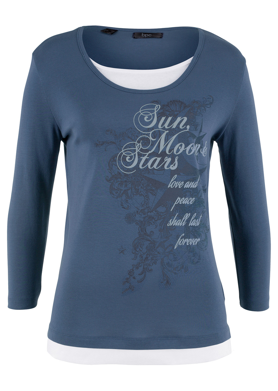 Μπλούζα 2-σε-1 με μανίκια 3/4-Λουλακί-bpc bonprix collection