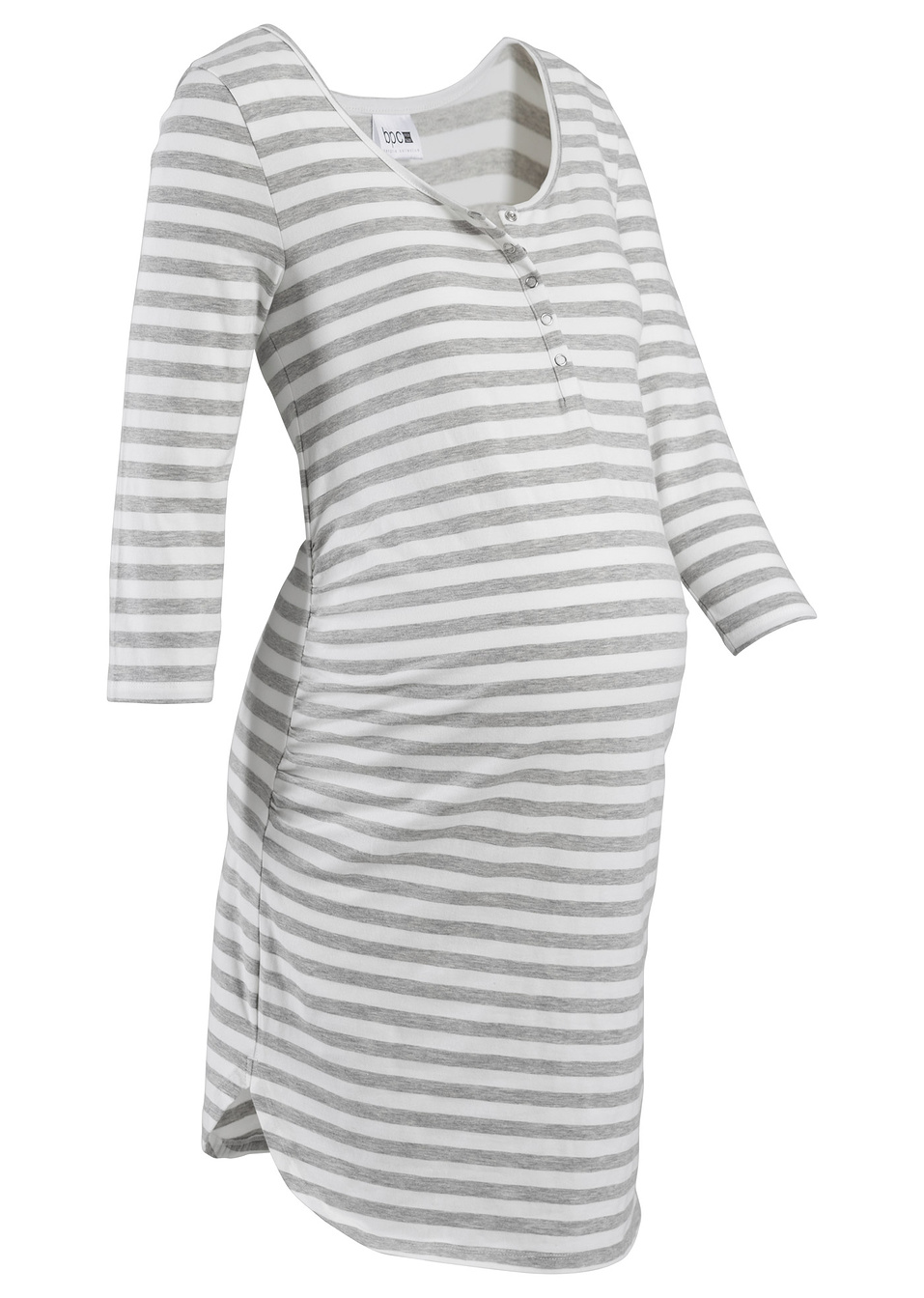 Нощница за бременни и кърмещи майки-Светло сиво меланж/Кремаво бяло райе-bpc bonprix collection Nice Si