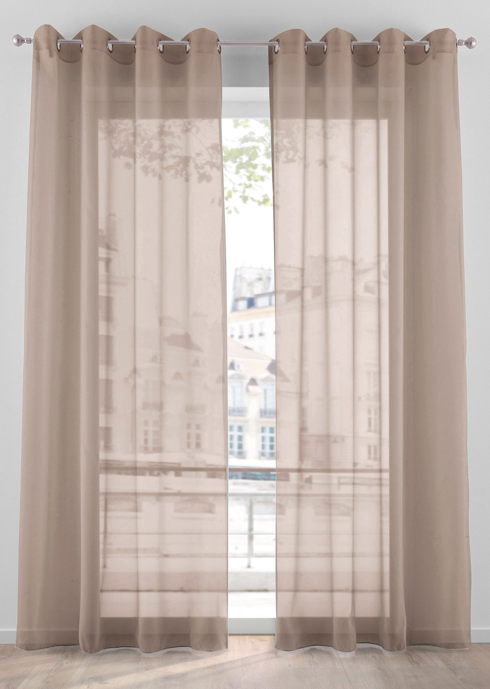 Μονόχρωμη κουρτίνα (μονή συσκευασία), Κρίκοι-Καφετί-bpc living bonprix collection