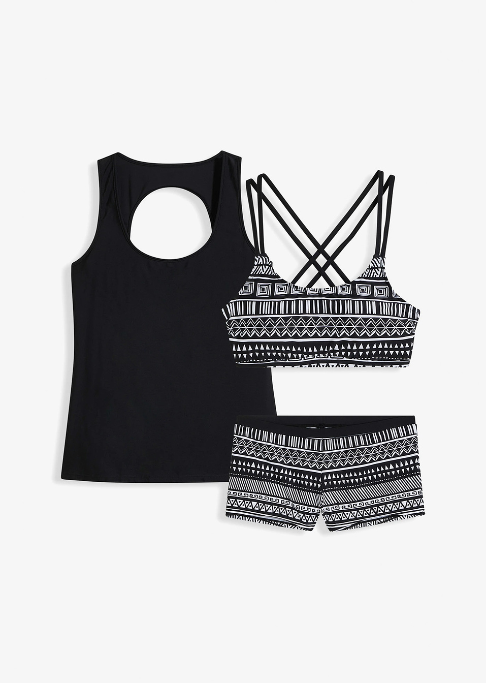 Танкини (комплект от 3 части)-Черно/Бяло-RAINBOW