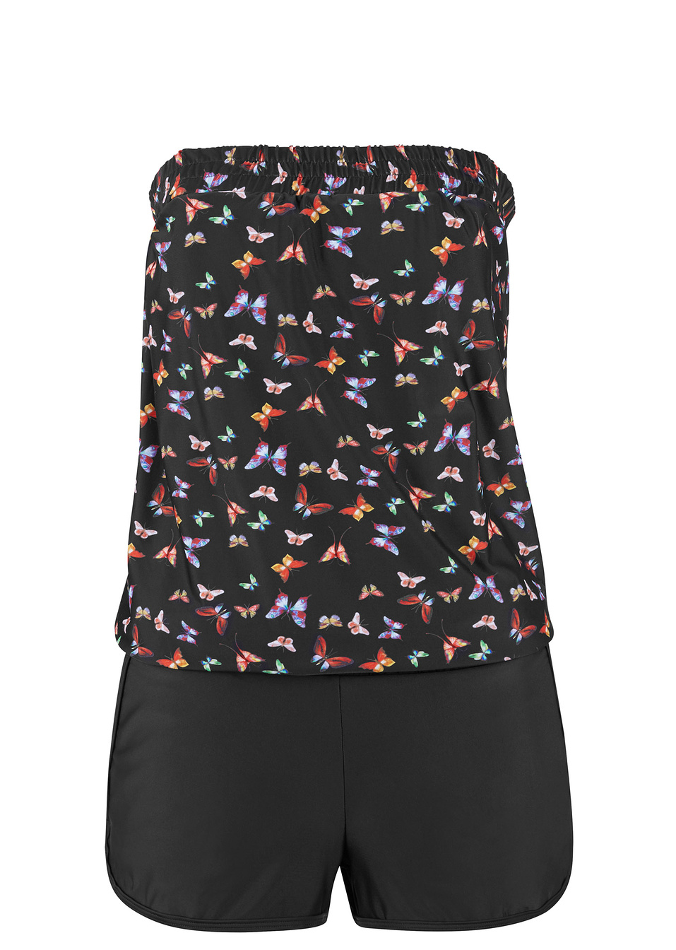 Бански тип гащеризон с вградено долнище-Черно на пеперуди-RAINBOW
