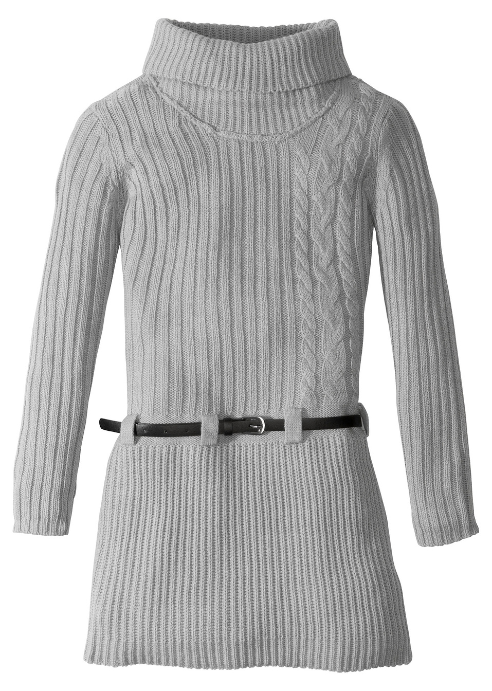 Πλεκτό φόρεμα με ζώνη-Γκρι ανοιχτό μελανζέ-bpc bonprix collection