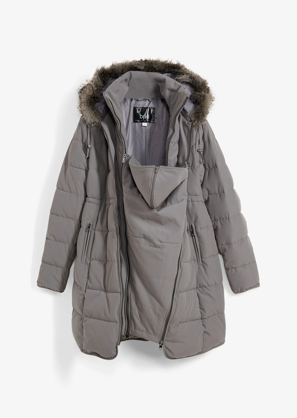Яке за бременни с приставка за бебеносене-Опушено сиво-bpc bonprix collection