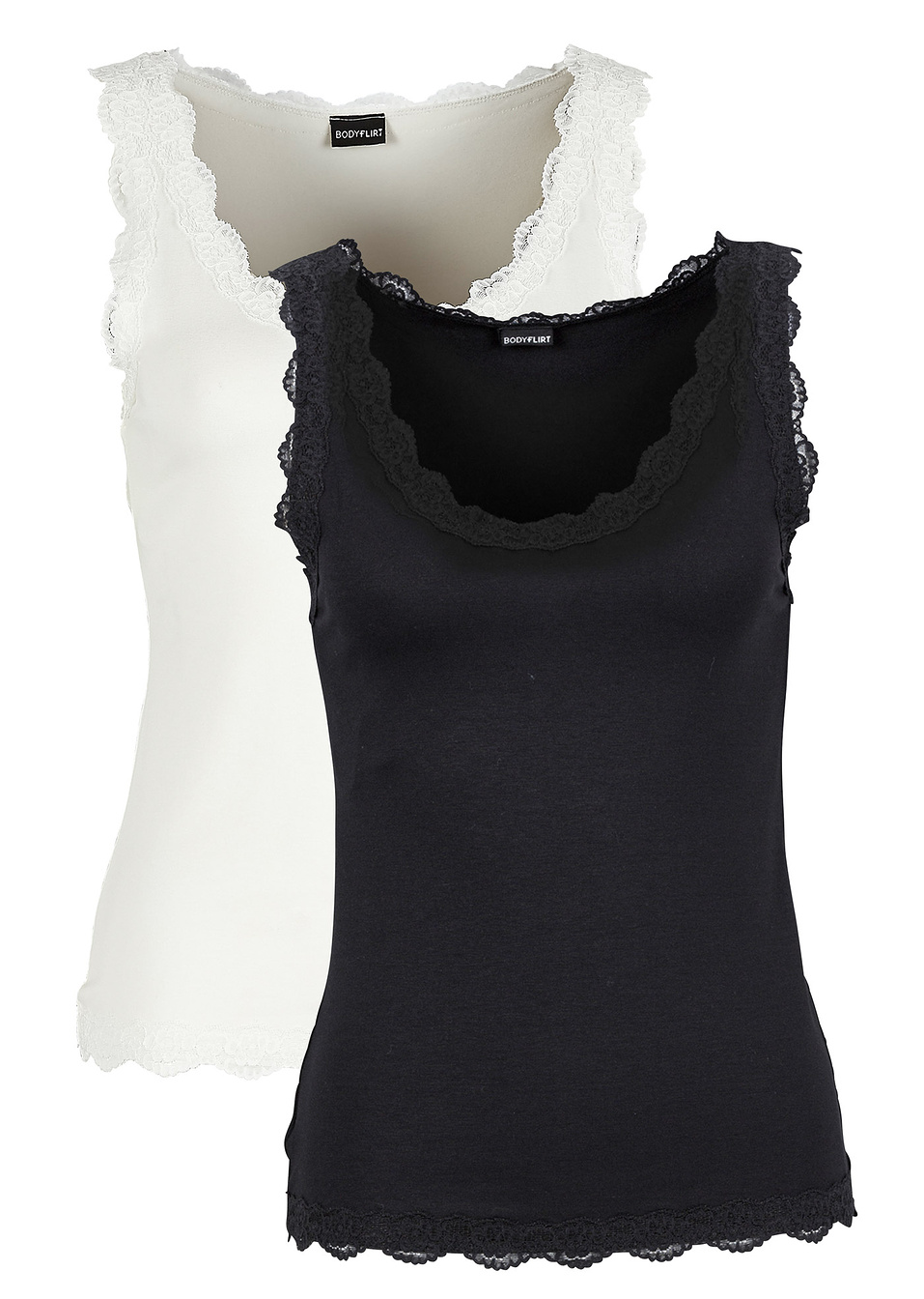 Топ с дантела (опаковка с 2 бр.)-Черно + Кремаво бяло-BODYFLIRT