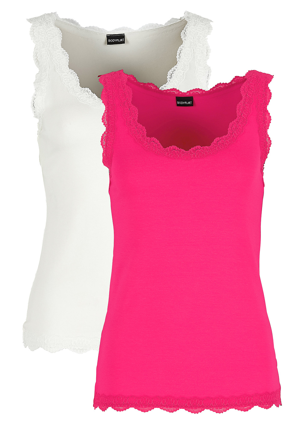 Топ с дантела (опаковка с 2 бр.)-Фуксия + Кремаво бяло-BODYFLIRT