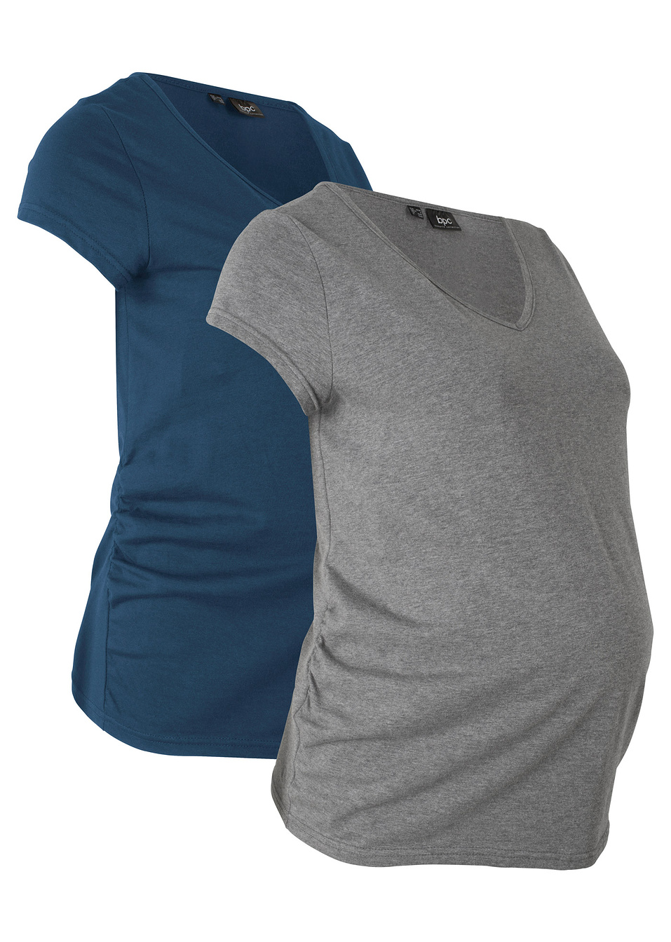 T-shirt εγκυμοσύνης (συσκευασία των 2)-Μπλε σκούρο + Γκρι μελανζέ-bpc bonprix collection