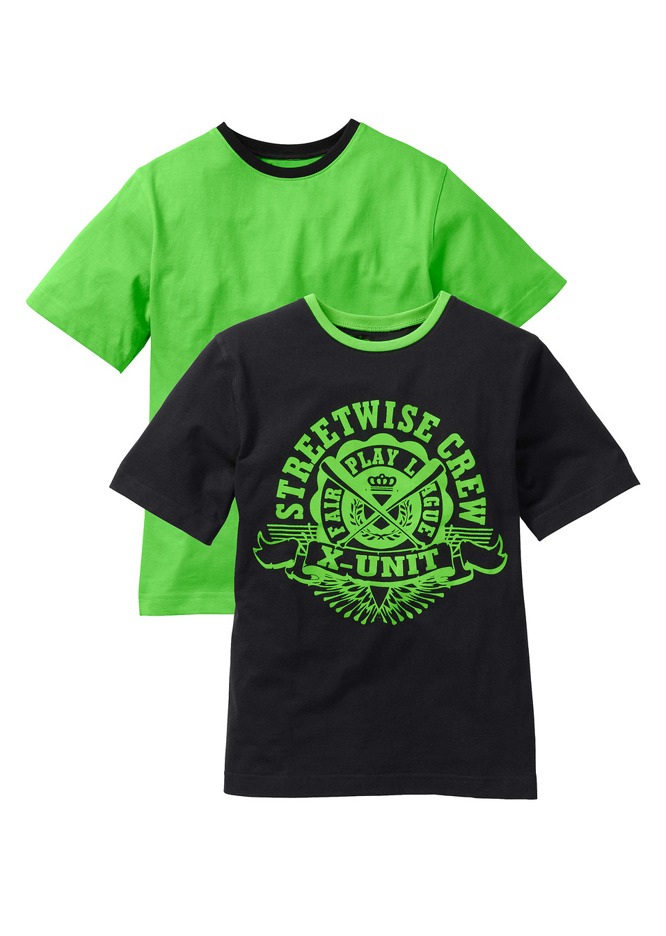 T-shirt (συσκευασία των 2)-Μαύρο + Έντονο πράσινο-bpc bonprix collection