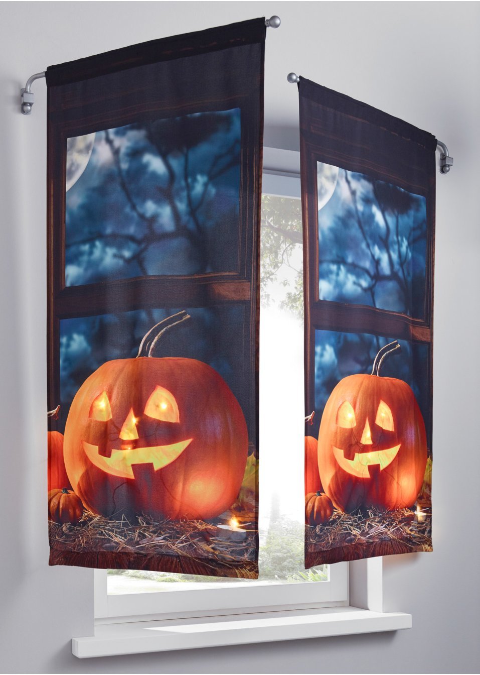 Κουρτινάκι μπιστρό με LED «Zucche» (μονή συσκευασία)-Καφέ/Πορτοκαλί με στάμπα-bpc living bonprix collection