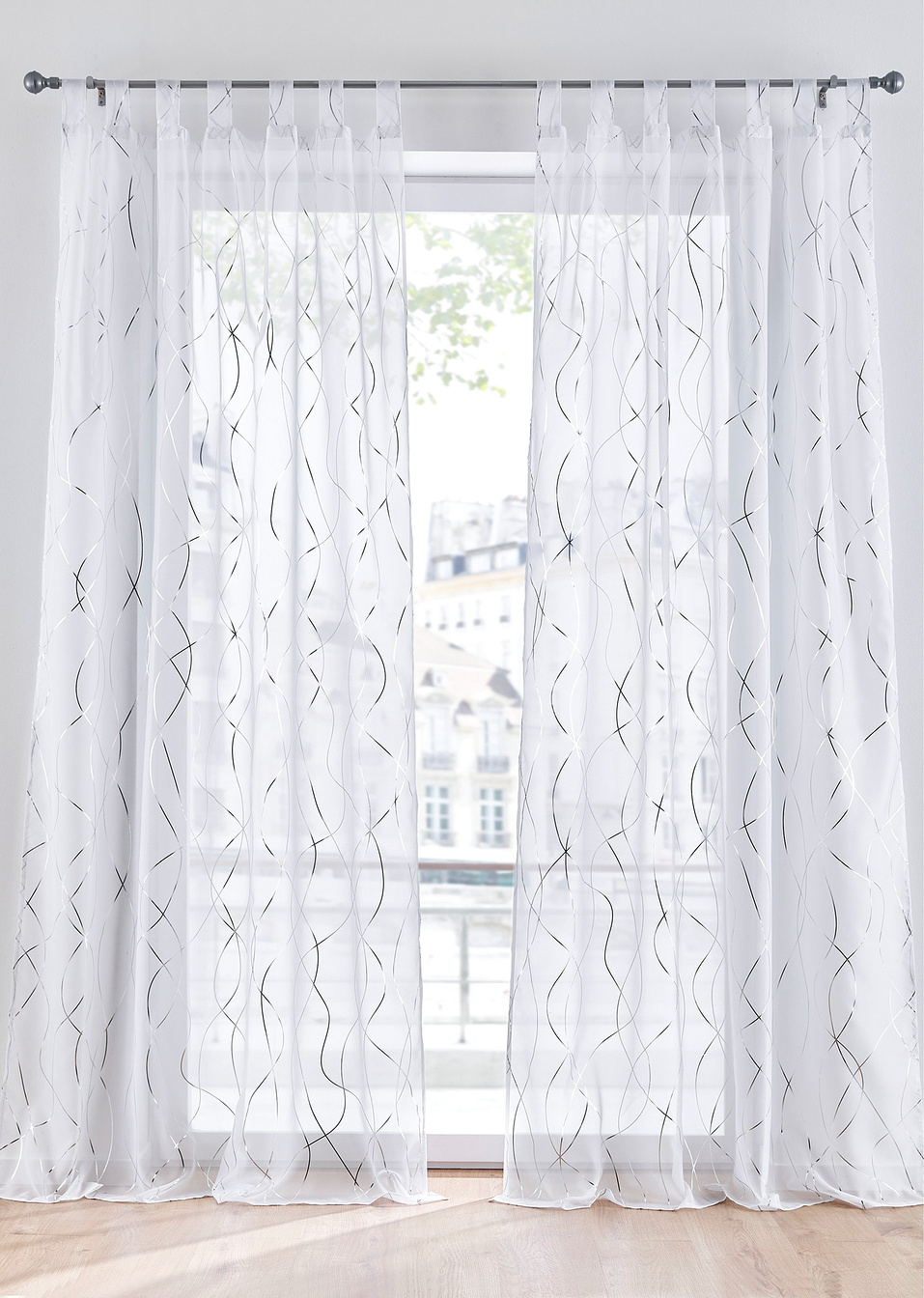 Прозрачна завеса с бляскав мотив и рециклиран полиестер (опаковка с 1 бр.)-Бяло/Медено-bpc living bonprix collection