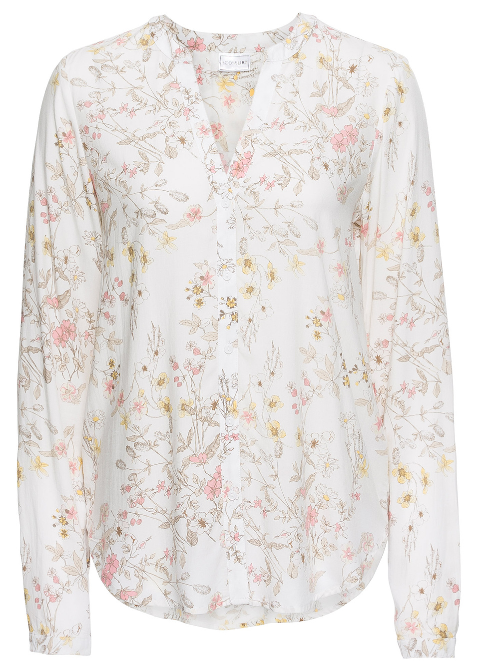 Εμπριμέ μπλούζα-Λευκό κρεμ εμπριμέ-BODYFLIRT