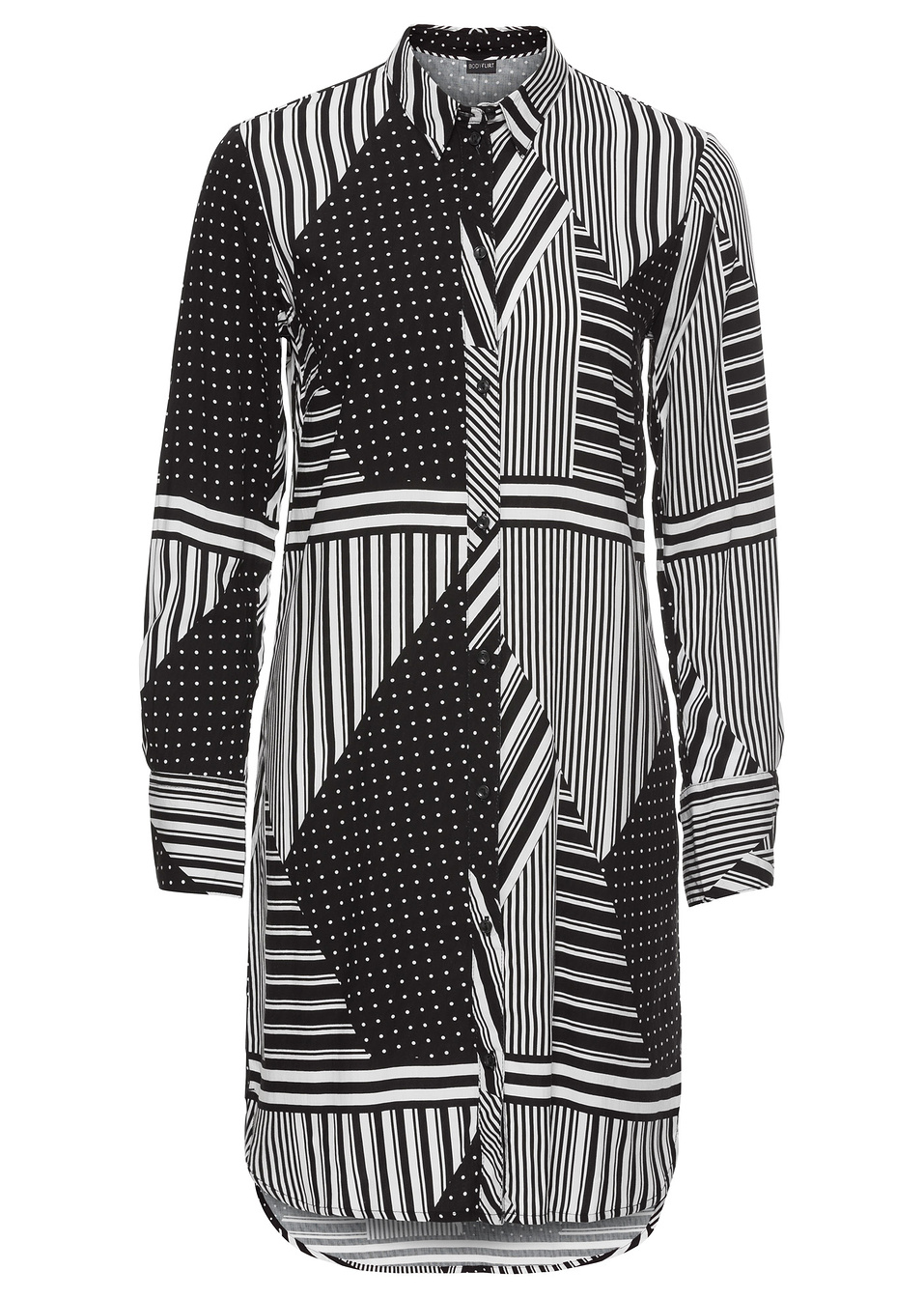 Μακρύ πουκάμισο-Μαύρο/Λευκό με γεωμετρικό μοτίβο-BODYFLIRT
