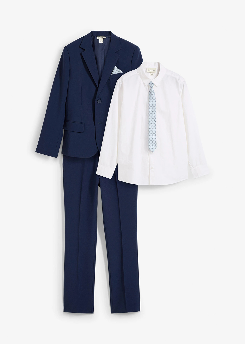 Сако + Панталон + Риза + Вратовръзка (комплект от 4 части)-Тъмно синьо/Бяло-bpc bonprix collection