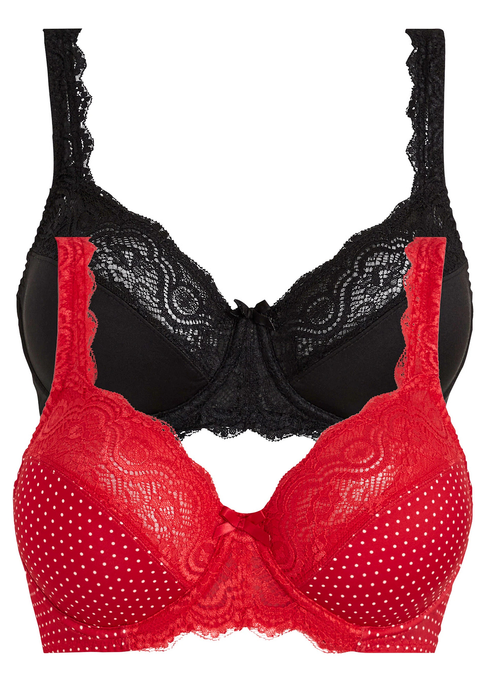 Σουτιέν (συσκευασία των 2)-Κόκκινο έντονο/Λευκό πουά + Μαύρο-bpc selection bonprix collection