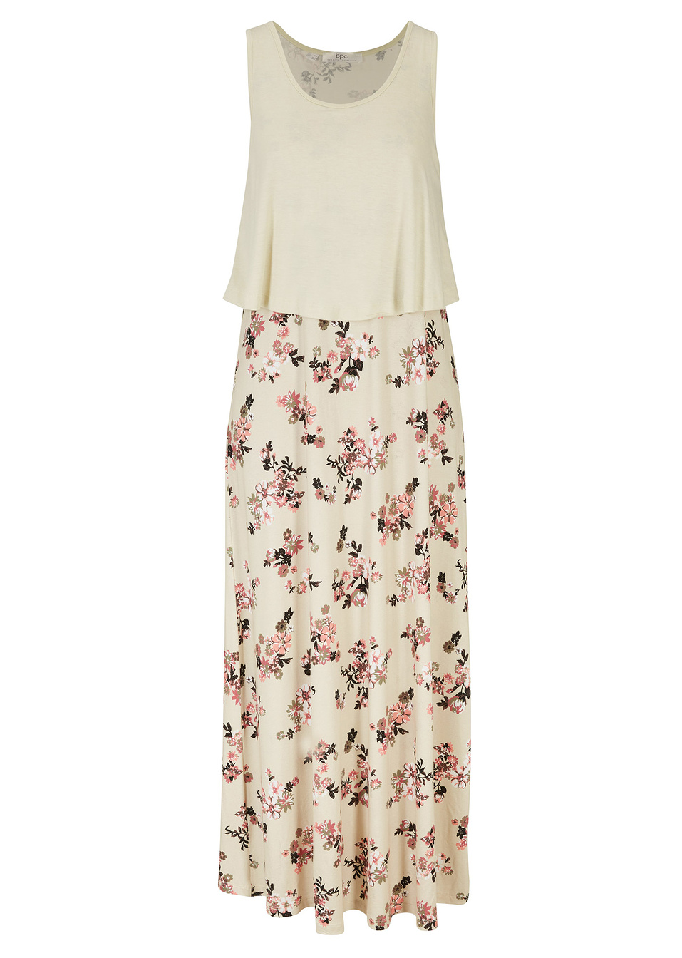 Φόρεμα ζέρσεϊ με layered look-Εκρού/Του βατόμουρου του καπνού φλοράλ-bpc bonprix collection