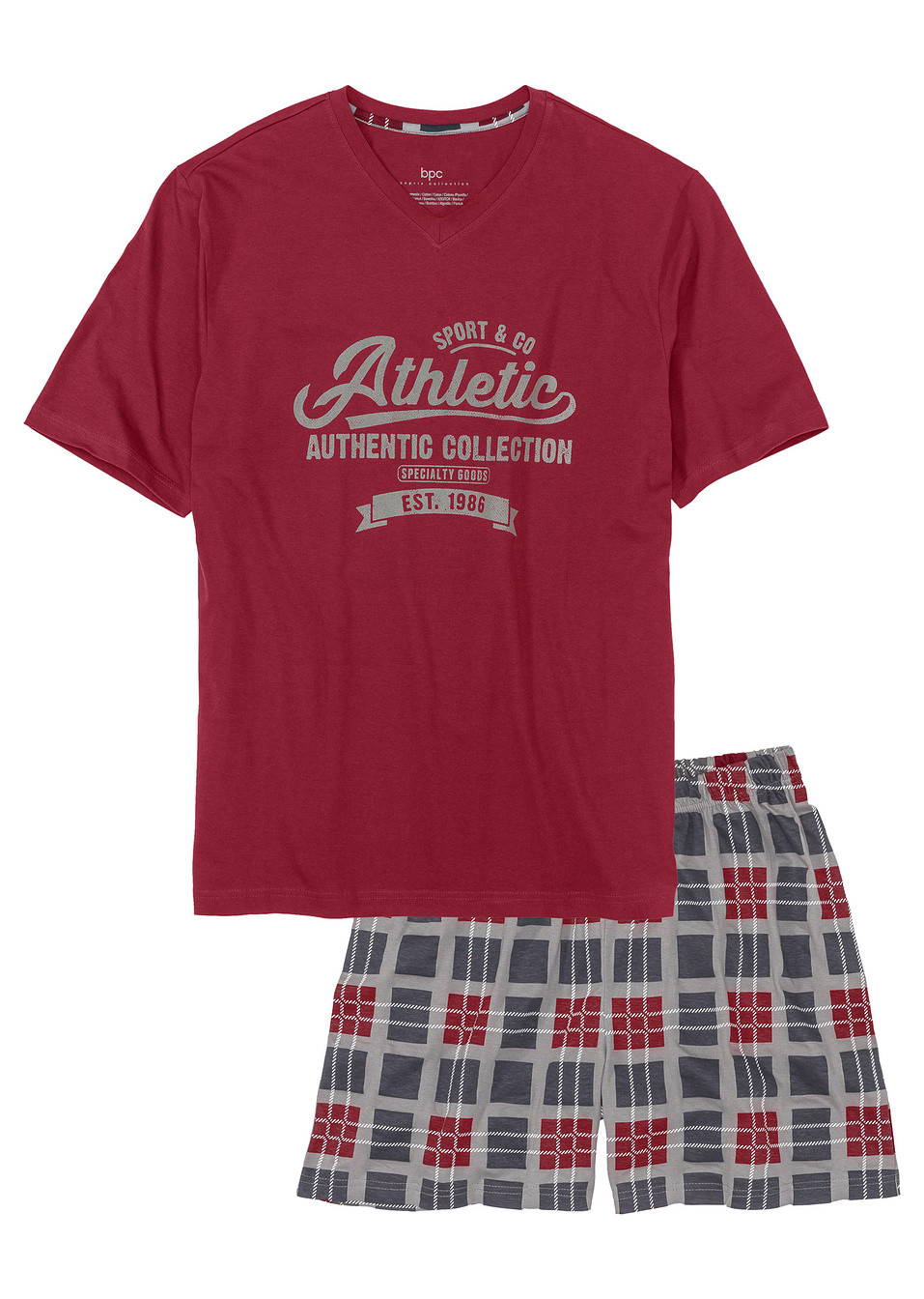 Къса пижама-Червено/Сиво каре-bpc bonprix collection