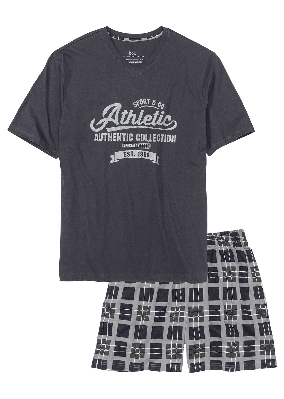 Къса пижама-Нощно синьо/Сиво с щампа-bpc bonprix collection