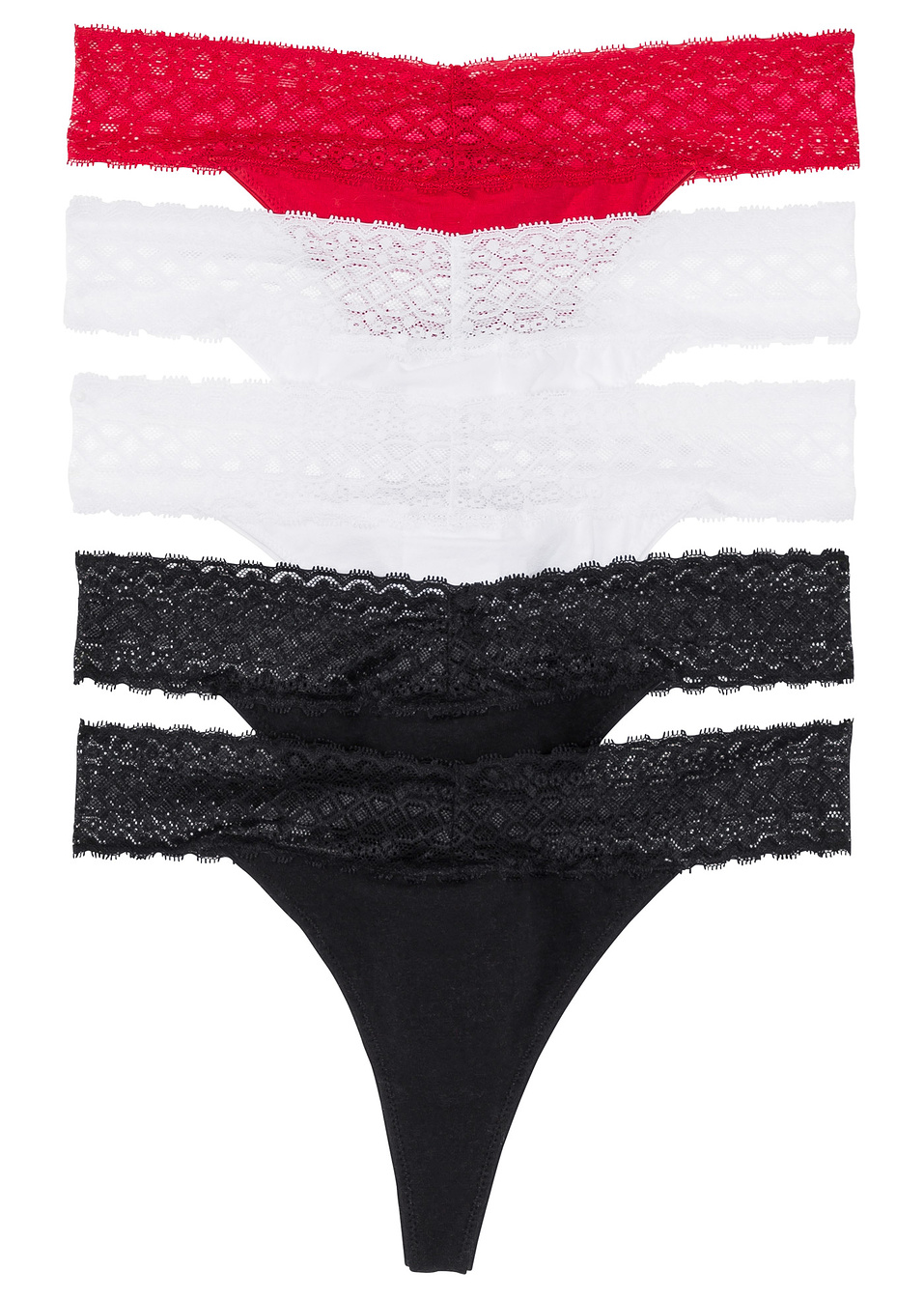 Στρινγκ με δαντέλα (συσκευασία των 5)-Μαύρο/Λευκό/Κόκκινο-bpc bonprix collection