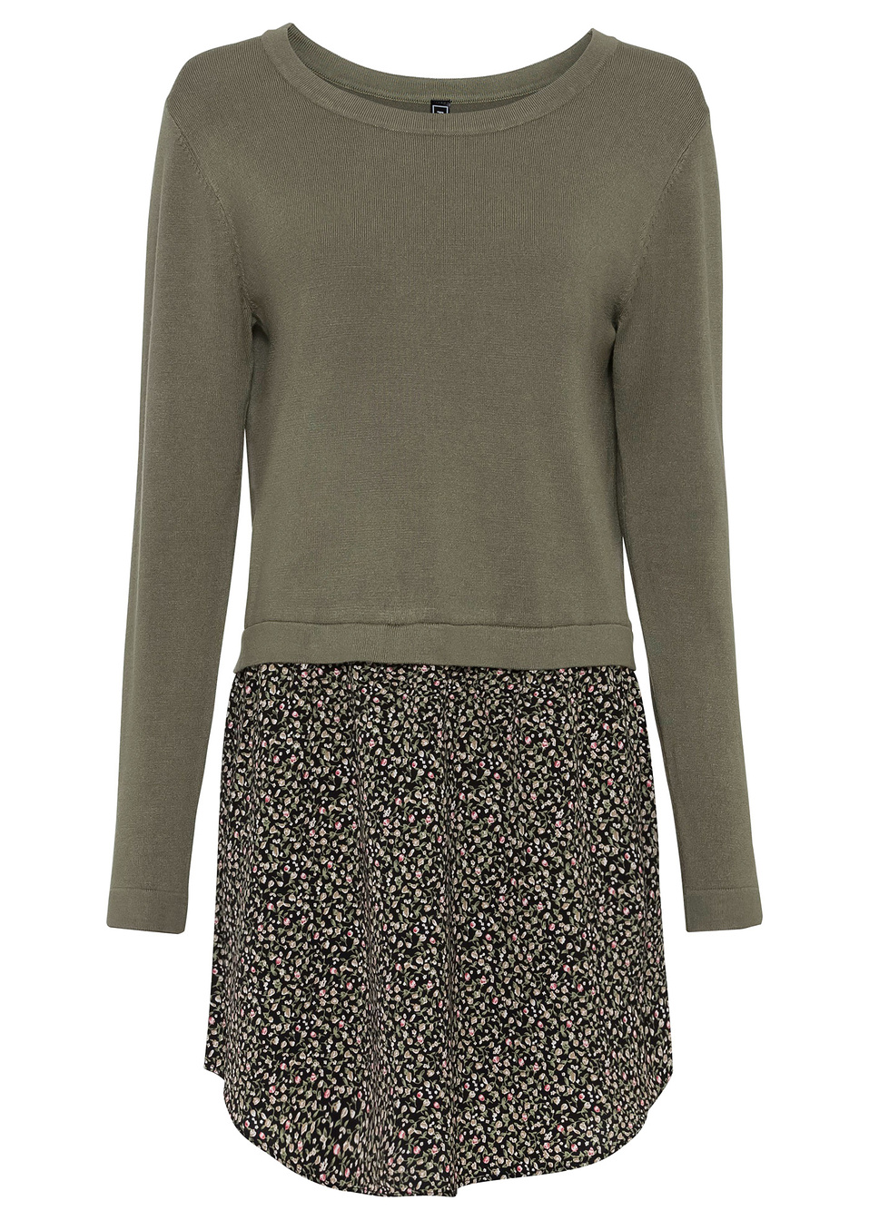 Πουλόβερ με φλοράλ προσθήκη-Πράσινο λαδί-RAINBOW