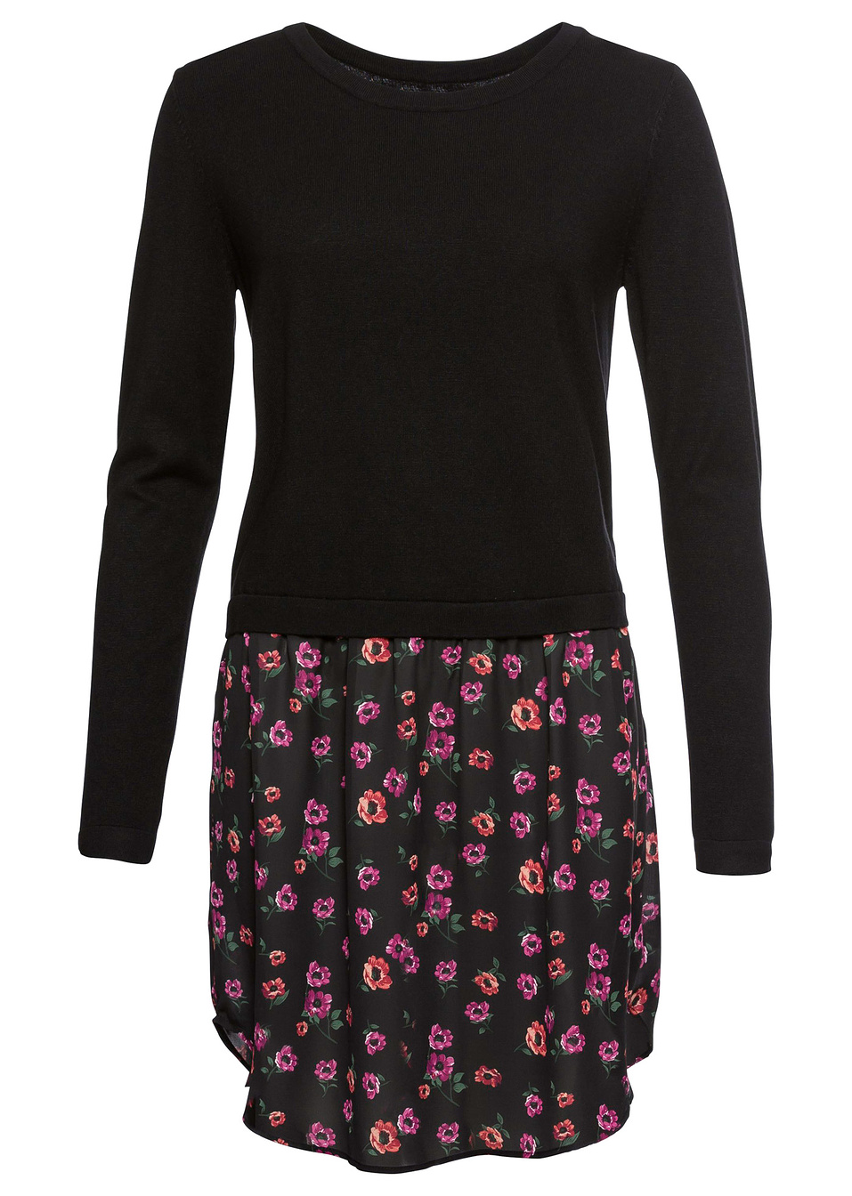 Πουλόβερ με φλοράλ προσθήκη-Μαύρο/Μωβ-RAINBOW