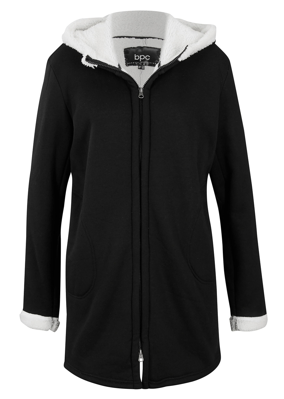 Жилетка суитчър с мъхеста еко кожа-Черно-bpc bonprix collection