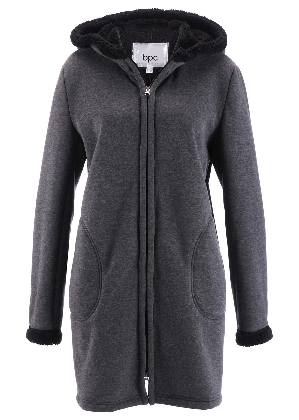 Ζακέτα φούτερ με συνθετική γούνα-Ανθρακί μελανζέ-bpc bonprix collection