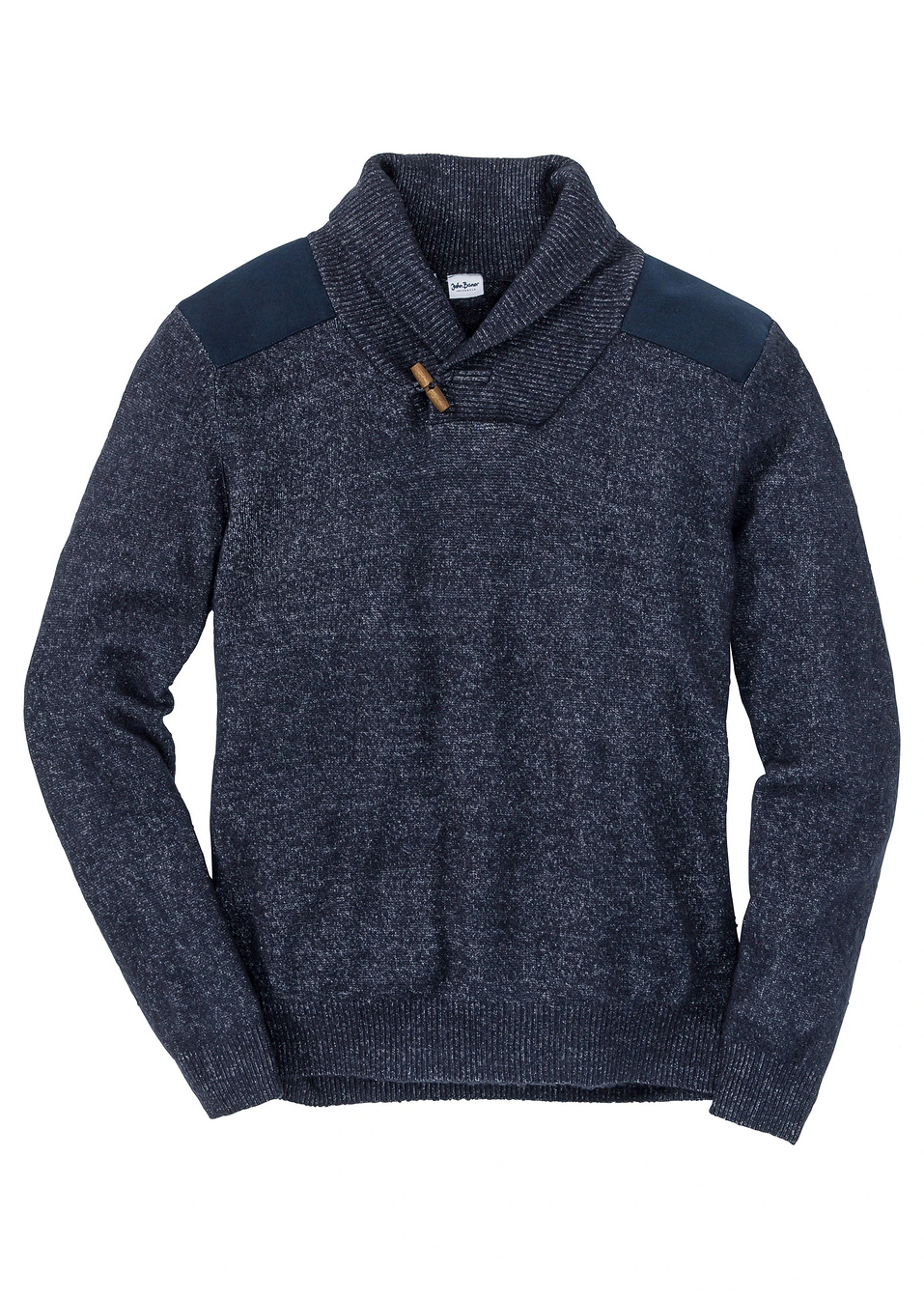 Πουλόβερ με γιακά τύπου κασκόλ-Μπλε σκούρο/Λευκό κρεμ μελανζέ-John Baner JEANSWEAR