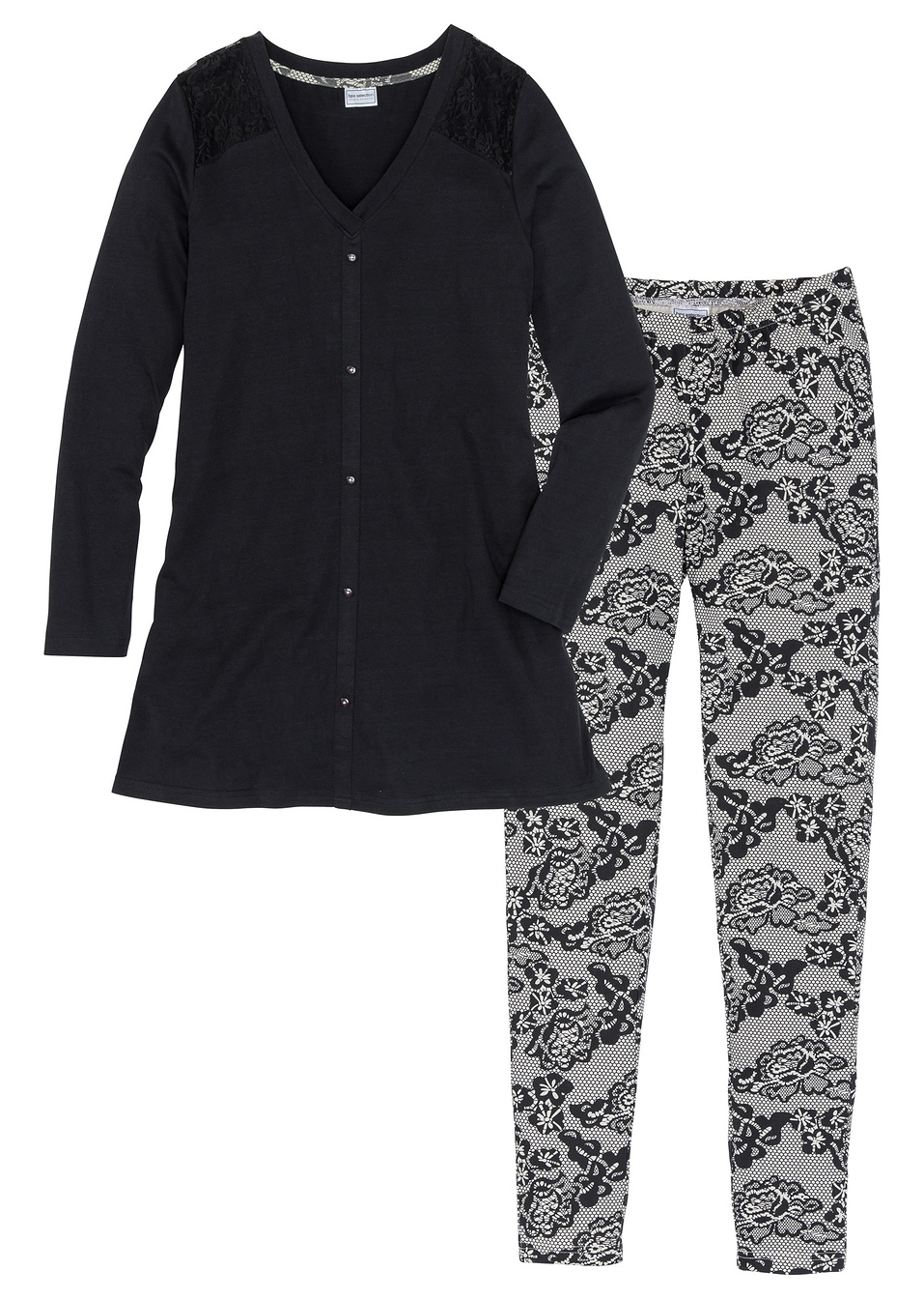 Πιτζάμα με κολάν-Μαύρο/Γκρι εμπριμέ-bpc selection bonprix collection