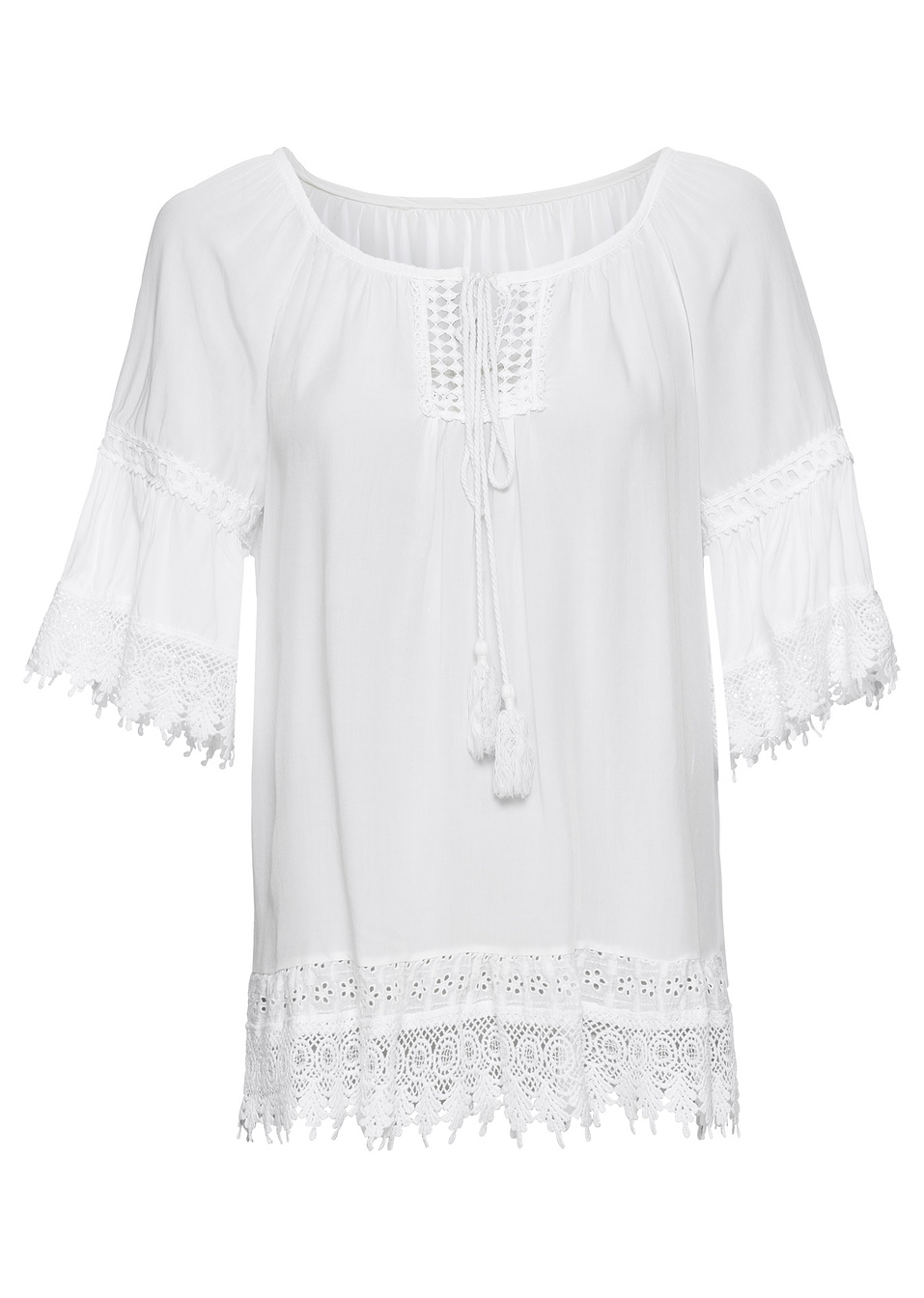 Τουνίκ με δαντέλα και βολάν-Λευκό-BODYFLIRT