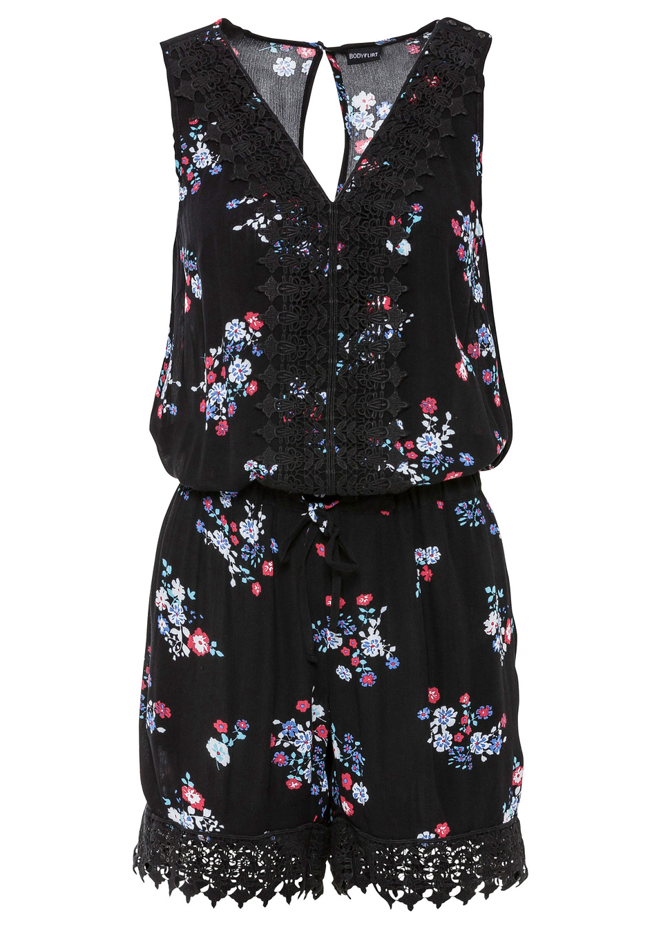 Гащеризон с дантела-Черно флорално-BODYFLIRT