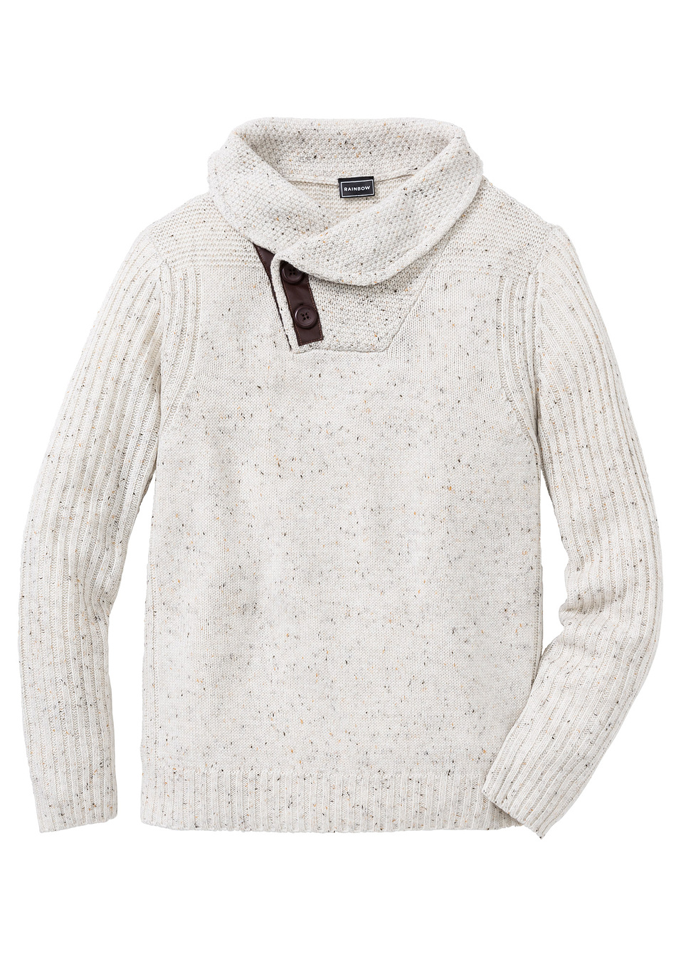 Πουλόβερ με γιακά τύπου κασκόλ regular fit-Μπεζ-RAINBOW