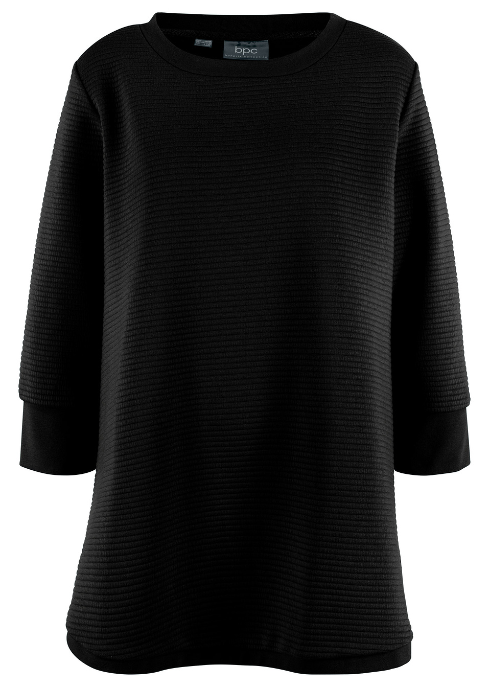 Φούτερ ριμπ με μανίκια 3/4-Μαύρο-bpc bonprix collection