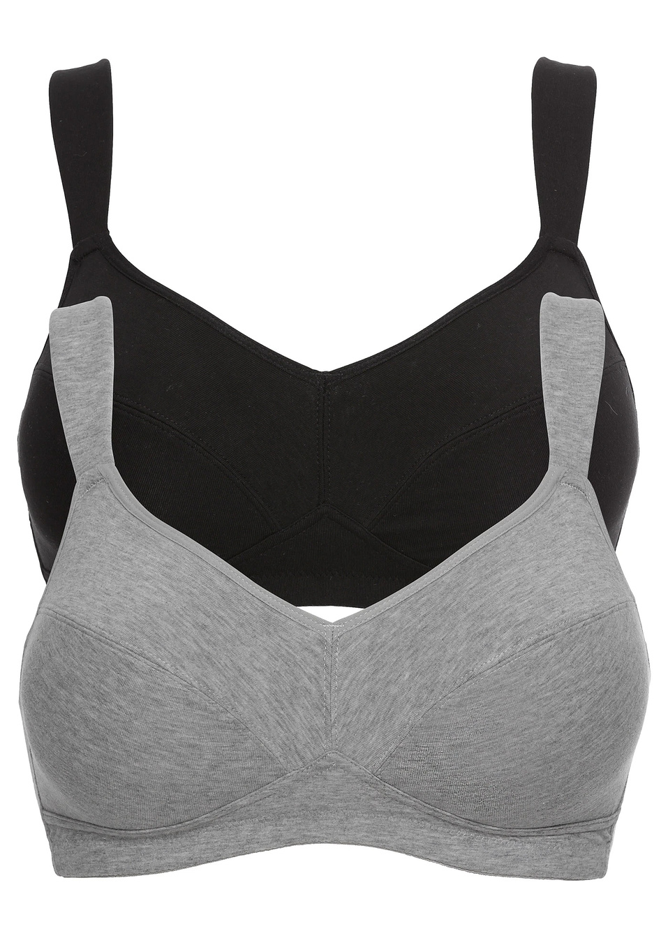 Σουτιέν χωρίς μπανέλα από βιολογικό βαμβάκι (συσκευασία των 2)-Μαύρο + Γκρι μελανζέ-bpc bonprix collection