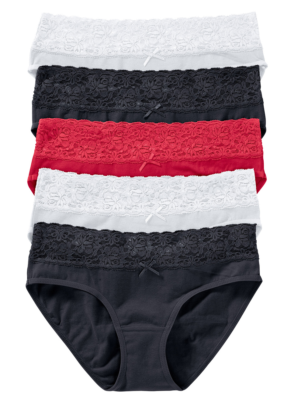 Σλιπ με δαντέλα (συσκευασία των 5)-Μαύρο/Λευκό/Κόκκινο-bpc bonprix collection