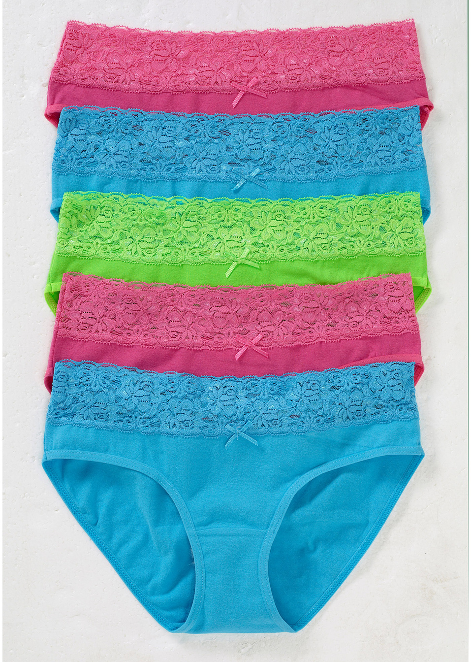 Σλιπ με δαντέλα (συσκευασία των 5)-Τιρκουάζ/Φούξια/Πράσινο-bpc bonprix collection