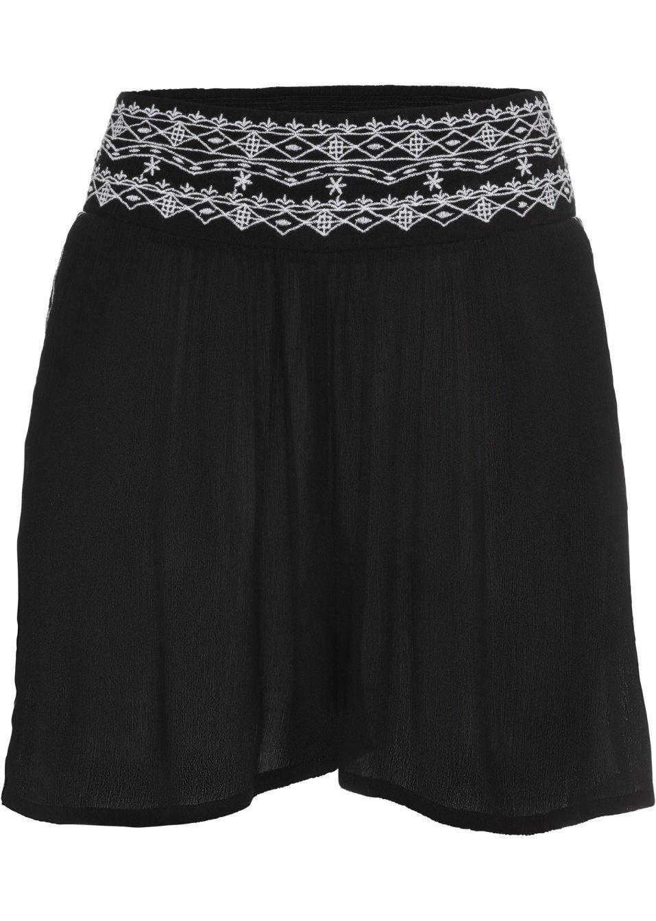 Υφασμάτινο σορτς με τσαλακωμένη όψη-Μαύρο-RAINBOW