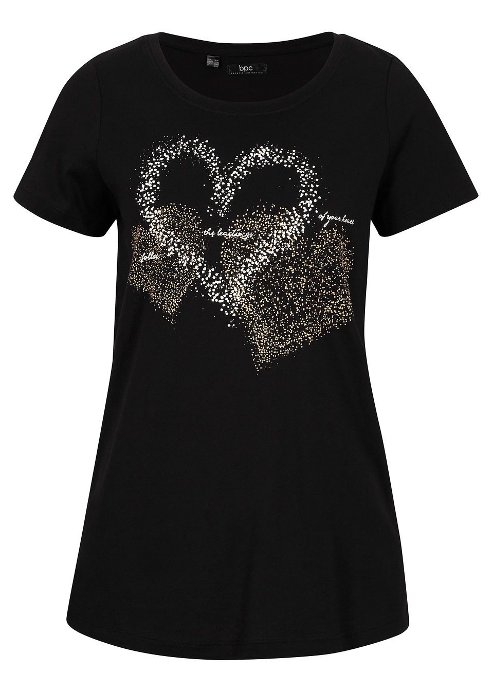 Κοντομάνικη μπλούζα με καρδιά-Μαύρο με στάμπα-bpc bonprix collection