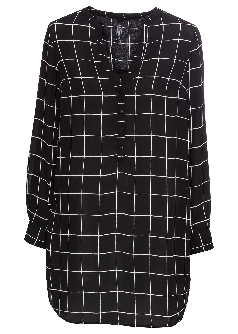 Μακρύ πουκάμισο-Μαύρο/Λευκό καρό-RAINBOW