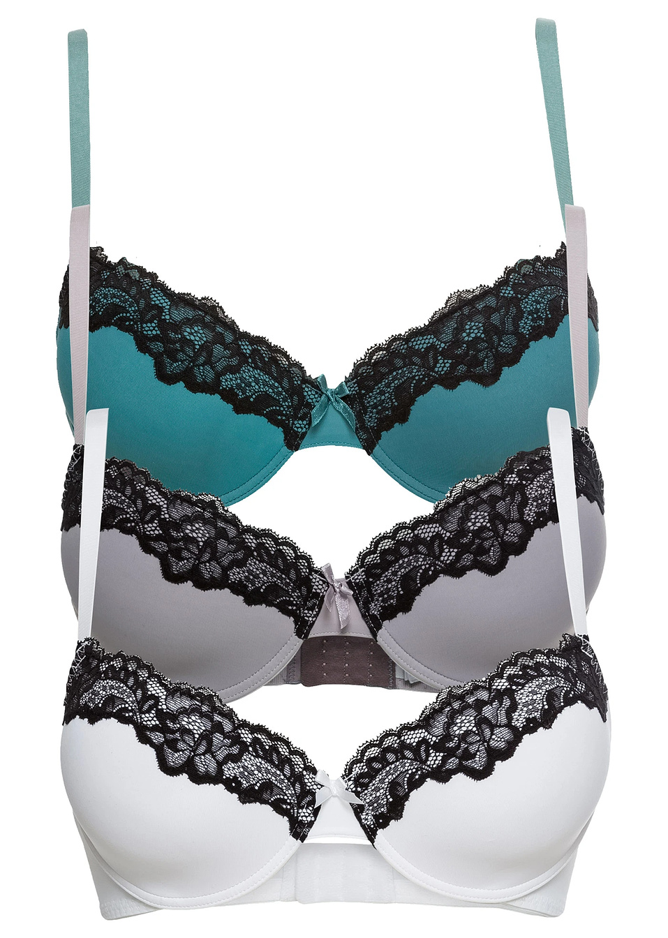 Σουτιέν (συσκευασία των 3)-Λευκό/Μαύρο + Μαύρο/Μωβ + Μαύρο/Τιρκουάζ μουντό-BODYFLIRT
