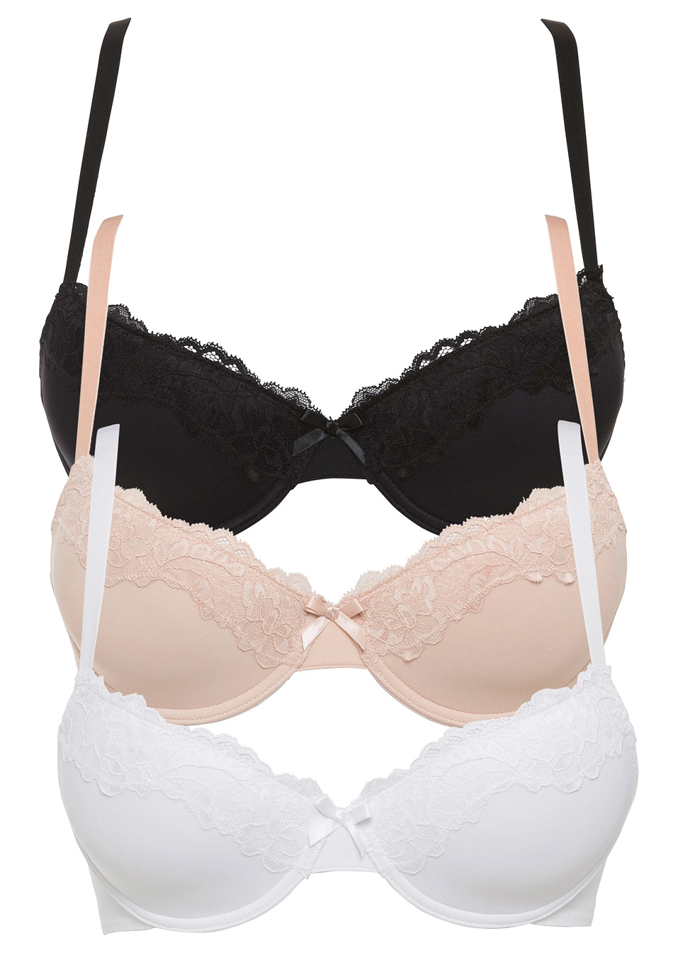 Σουτιέν (συσκευασία των 3)-Μαύρο + Λευκό + Nude-BODYFLIRT