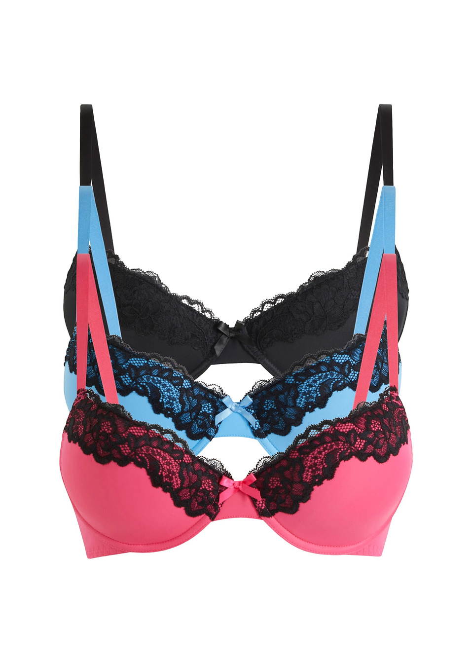 Σουτιέν (συσκευασία των 3)-Μπλε/Μαύρο + Σικλαμέν/Μαύρο + Μαύρο-BODYFLIRT
